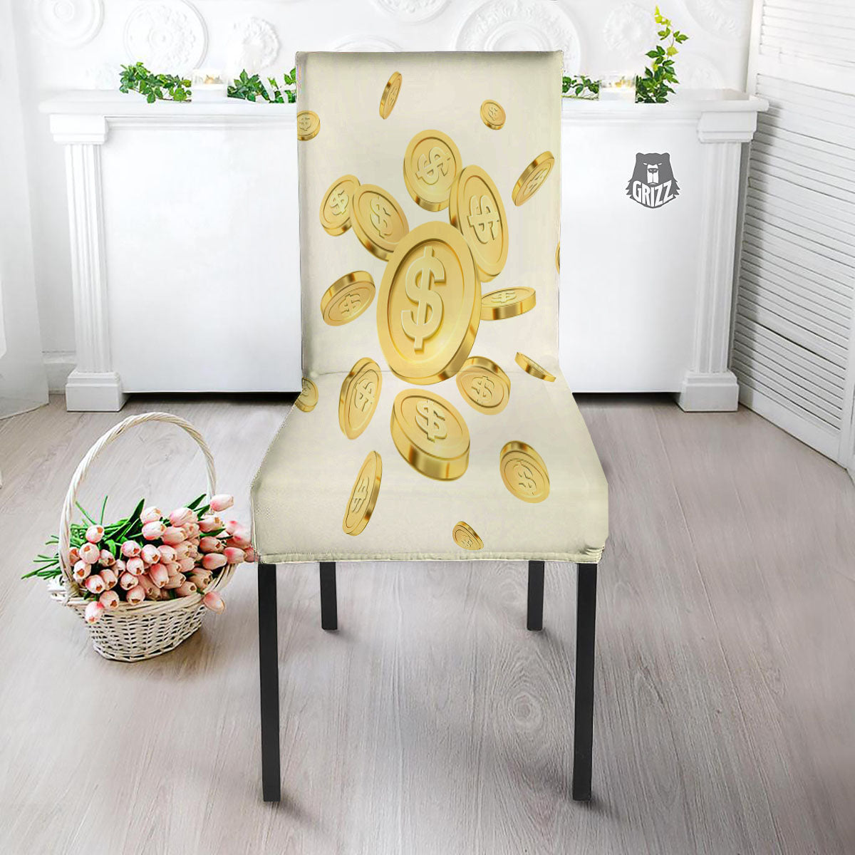 Sign Explosion Golden Dollar Print Dining Chair Slipcover-grizzshop