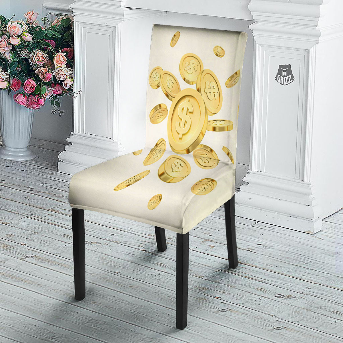 Sign Explosion Golden Dollar Print Dining Chair Slipcover-grizzshop