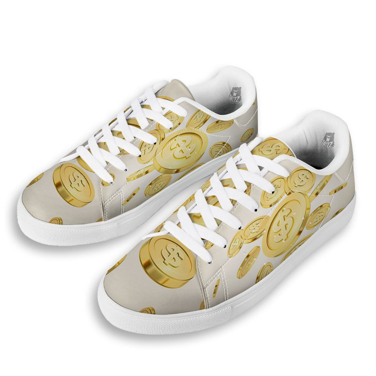 Sign Explosion Golden Dollar Print White Low Top Sneakers-grizzshop
