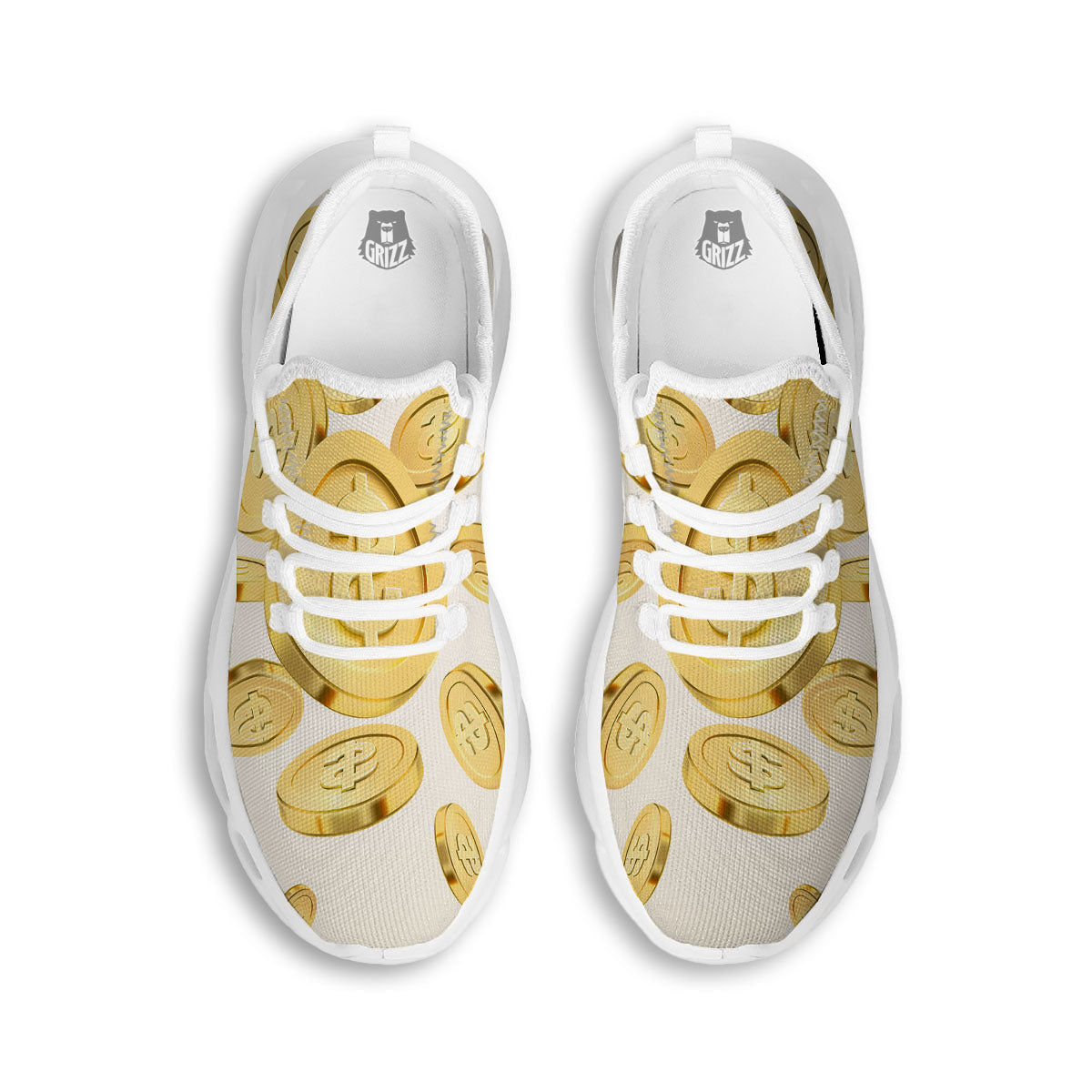 Sign Explosion Golden Dollar Print White Running Shoes-grizzshop