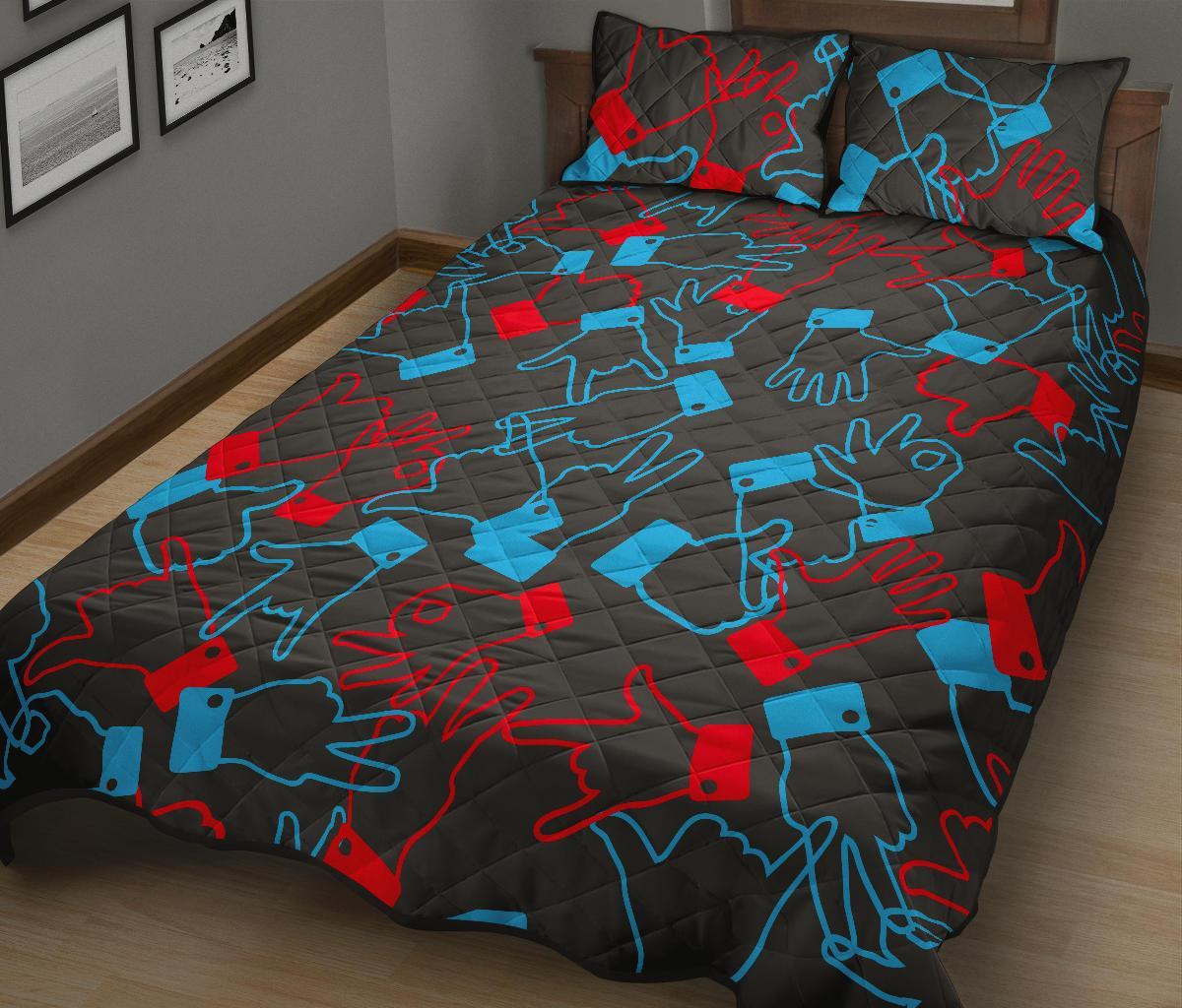 Sign Language Pattern Print Bed Set Quilt-grizzshop