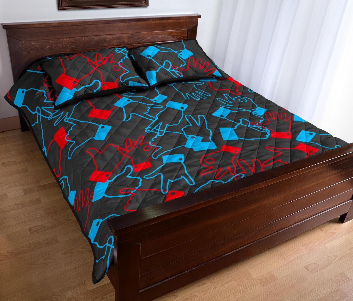Sign Language Pattern Print Bed Set Quilt-grizzshop