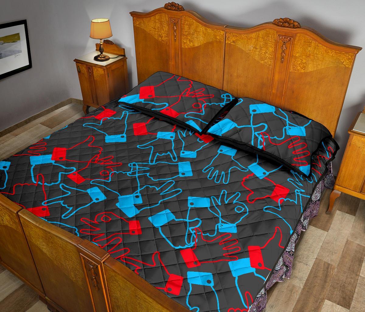 Sign Language Pattern Print Bed Set Quilt-grizzshop