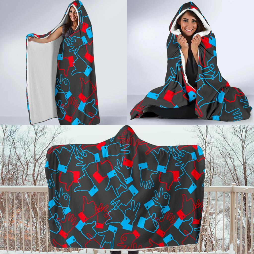 Sign Language Pattern Print Hooded Blanket-grizzshop