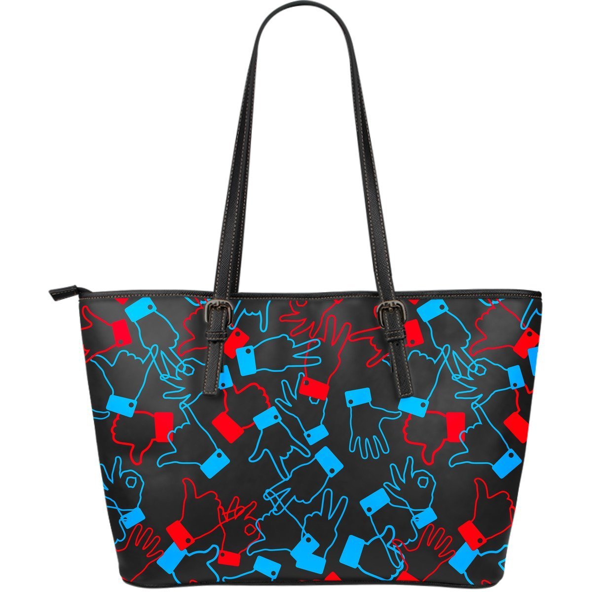 Sign Language Pattern Print Leather Tote Bag-grizzshop