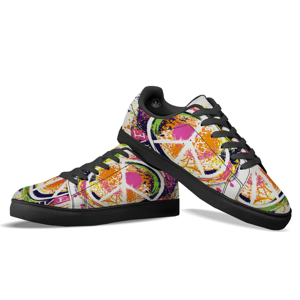 Sign Peace Rasta Print Black Low Top Sneakers-grizzshop