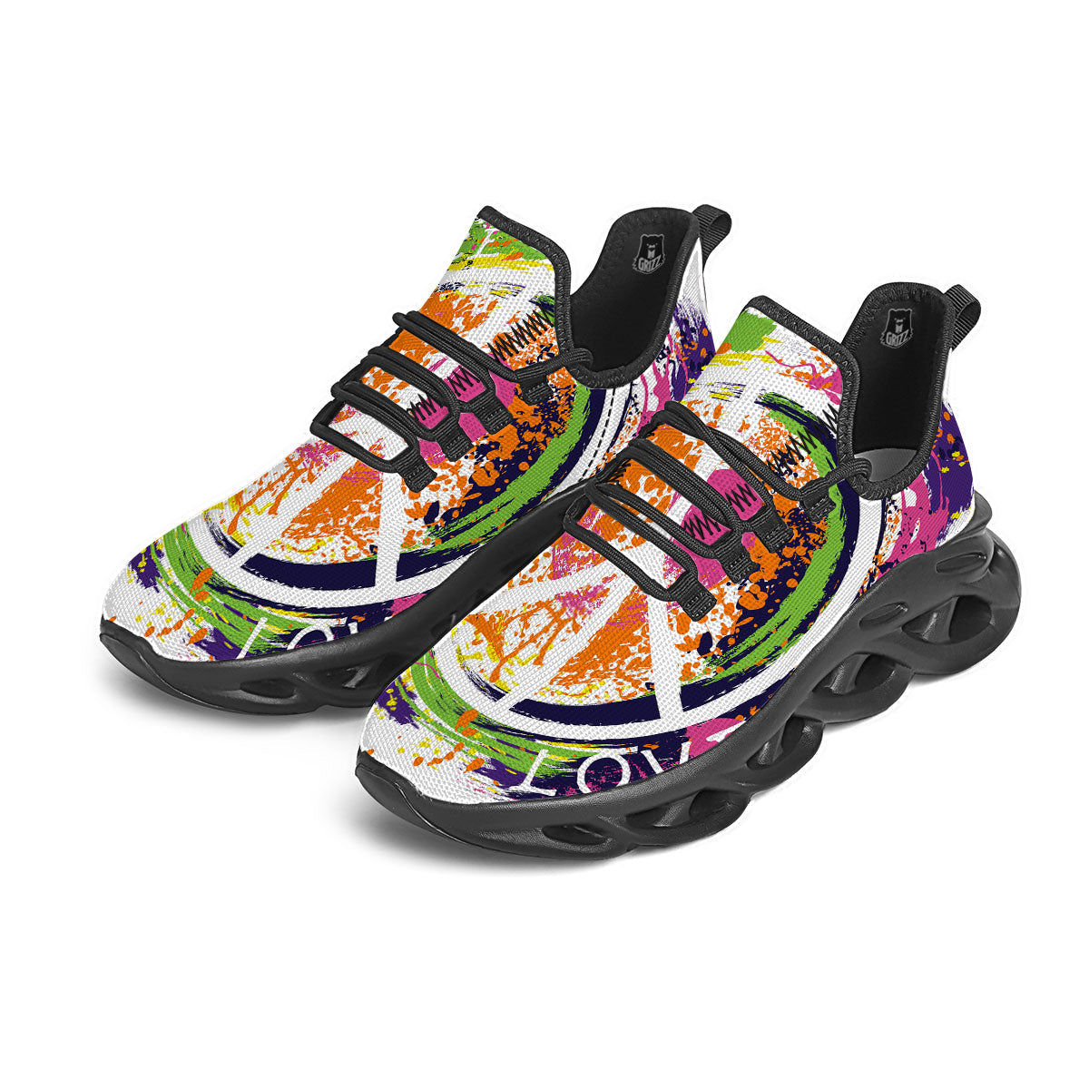 Sign Peace Rasta Print Black Running Shoes-grizzshop
