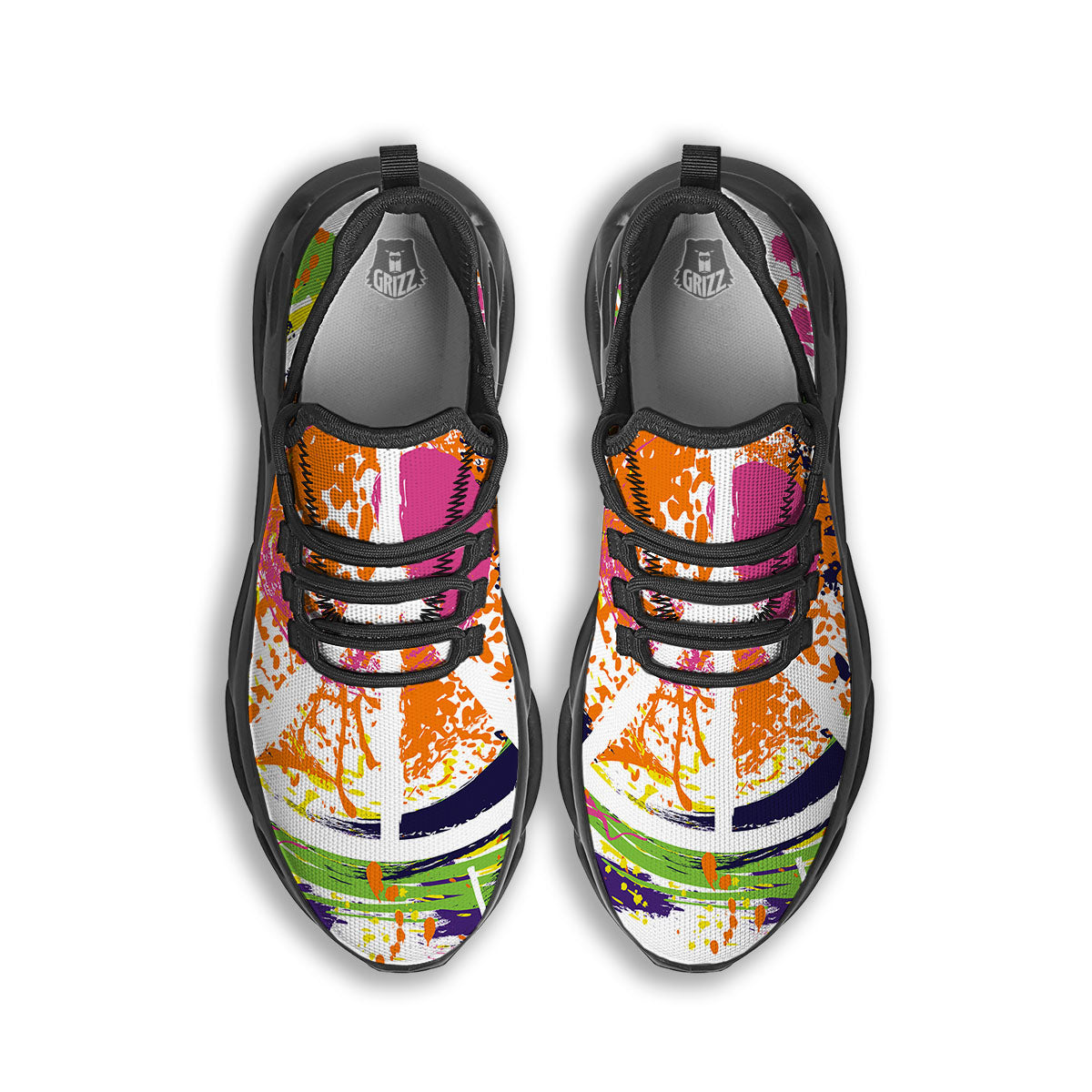 Sign Peace Rasta Print Black Running Shoes-grizzshop