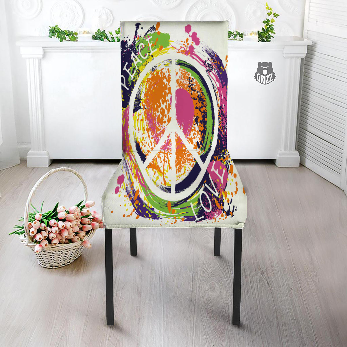 Sign Peace Rasta Print Dining Chair Slipcover-grizzshop
