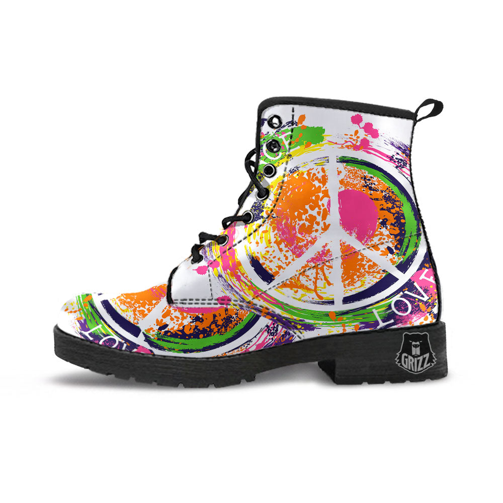 Sign Peace Rasta Print Leather Boots-grizzshop