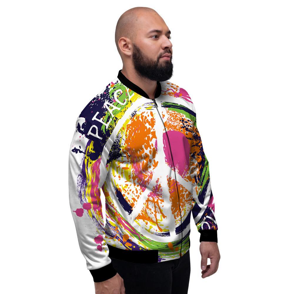 Sign Peace Rasta Print Men's Bomber Jacket-grizzshop