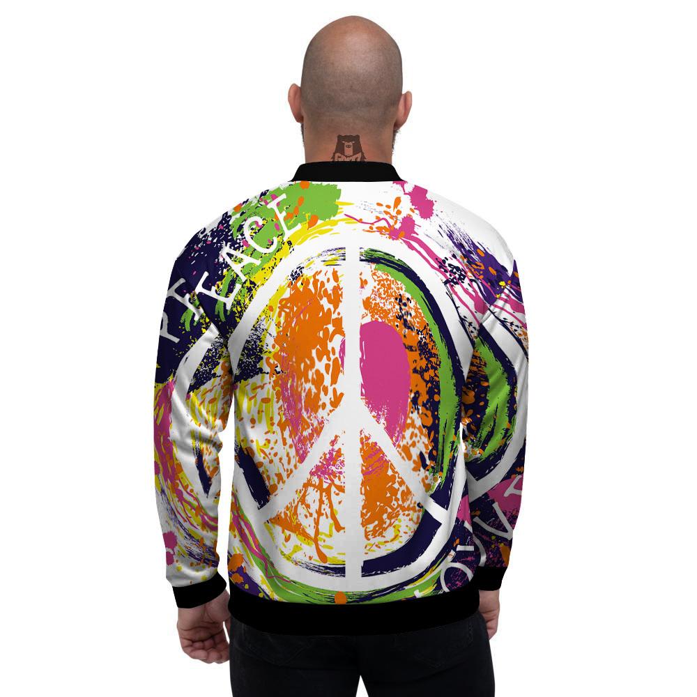 Sign Peace Rasta Print Men's Bomber Jacket-grizzshop