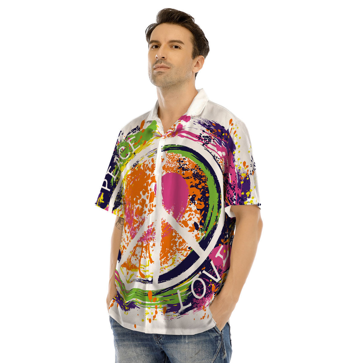 Sign Peace Rasta Print Men's Hawaiian Shirt-grizzshop