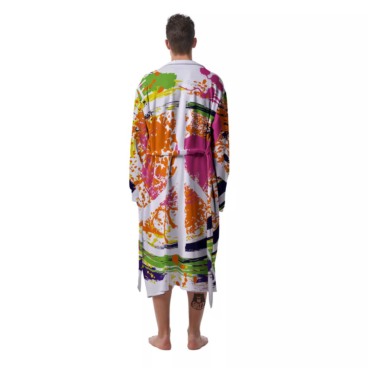 Sign Peace Rasta Print Men's Robe-grizzshop