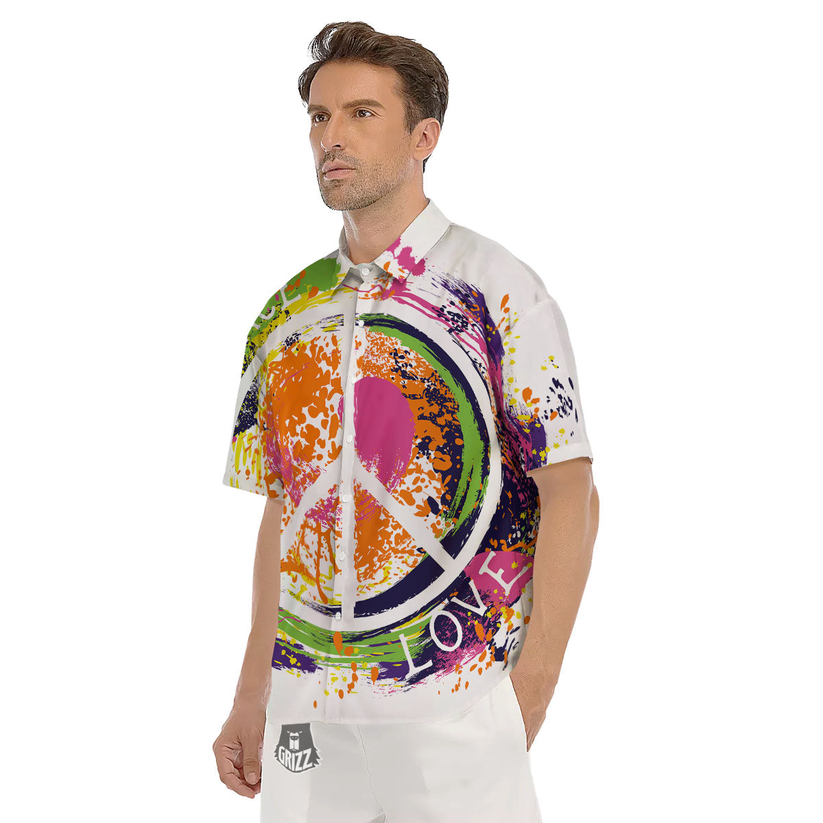 Sign Peace Rasta Print Men's Short Sleeve Shirts-grizzshop