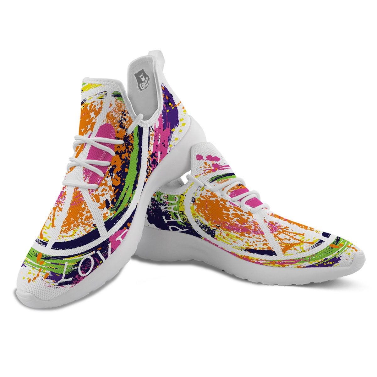 Sign Peace Rasta Print White Athletic Shoes-grizzshop