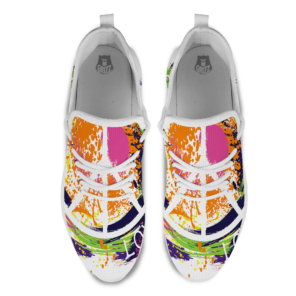 Sign Peace Rasta Print White Athletic Shoes-grizzshop