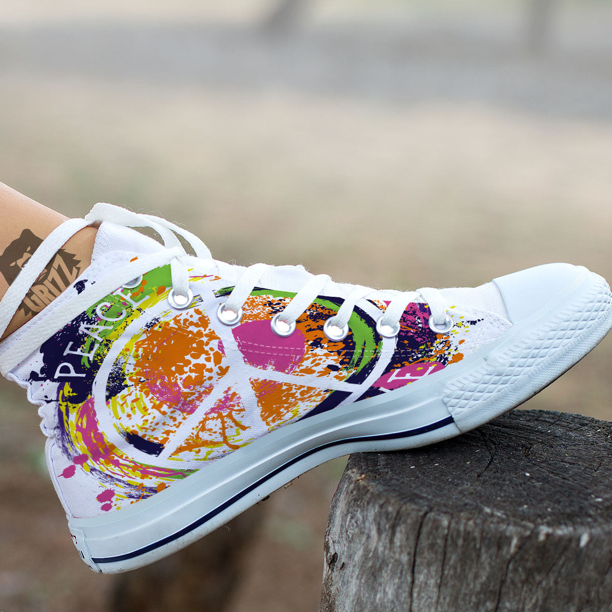 Sign Peace Rasta Print White High Top Shoes-grizzshop