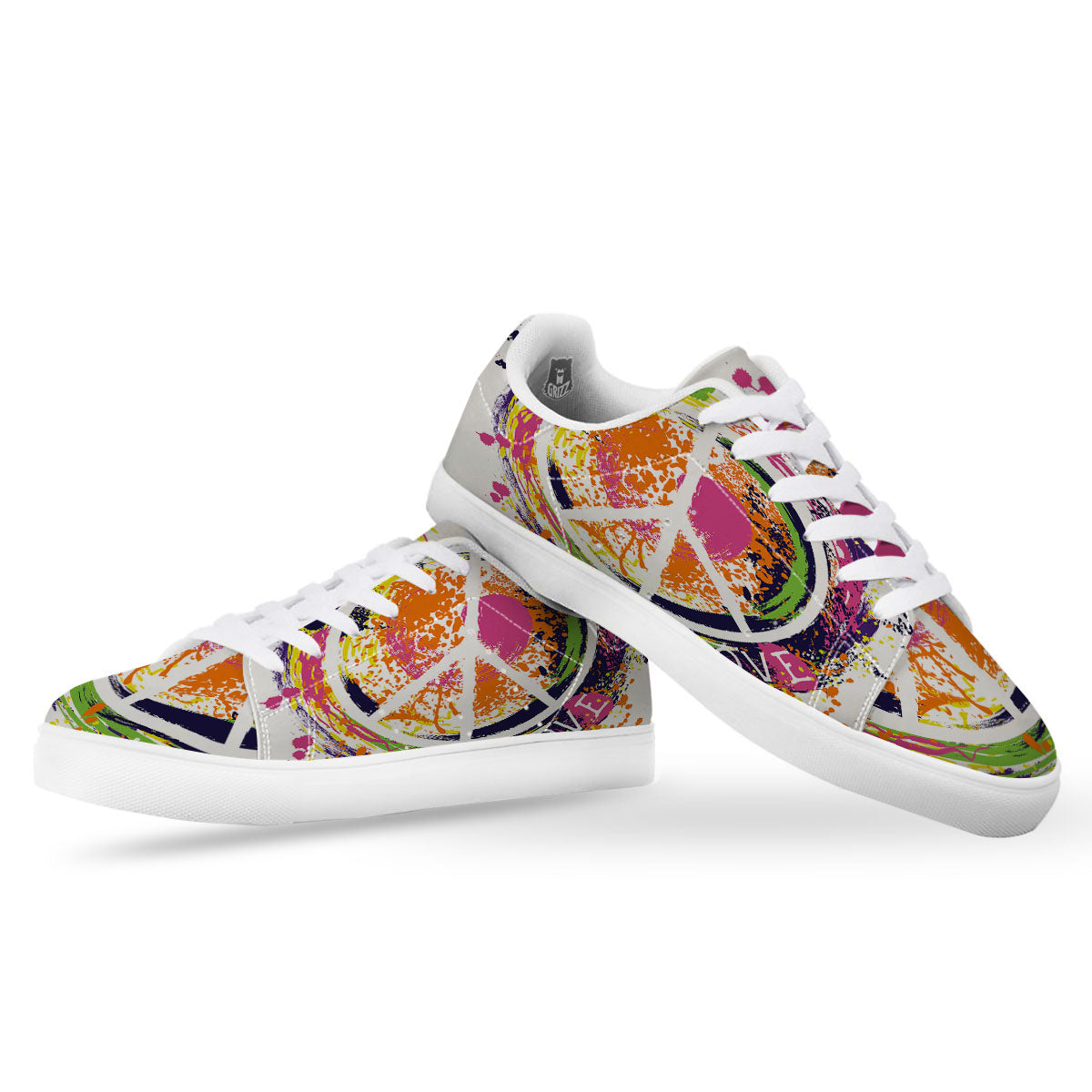 Sign Peace Rasta Print White Low Top Sneakers-grizzshop