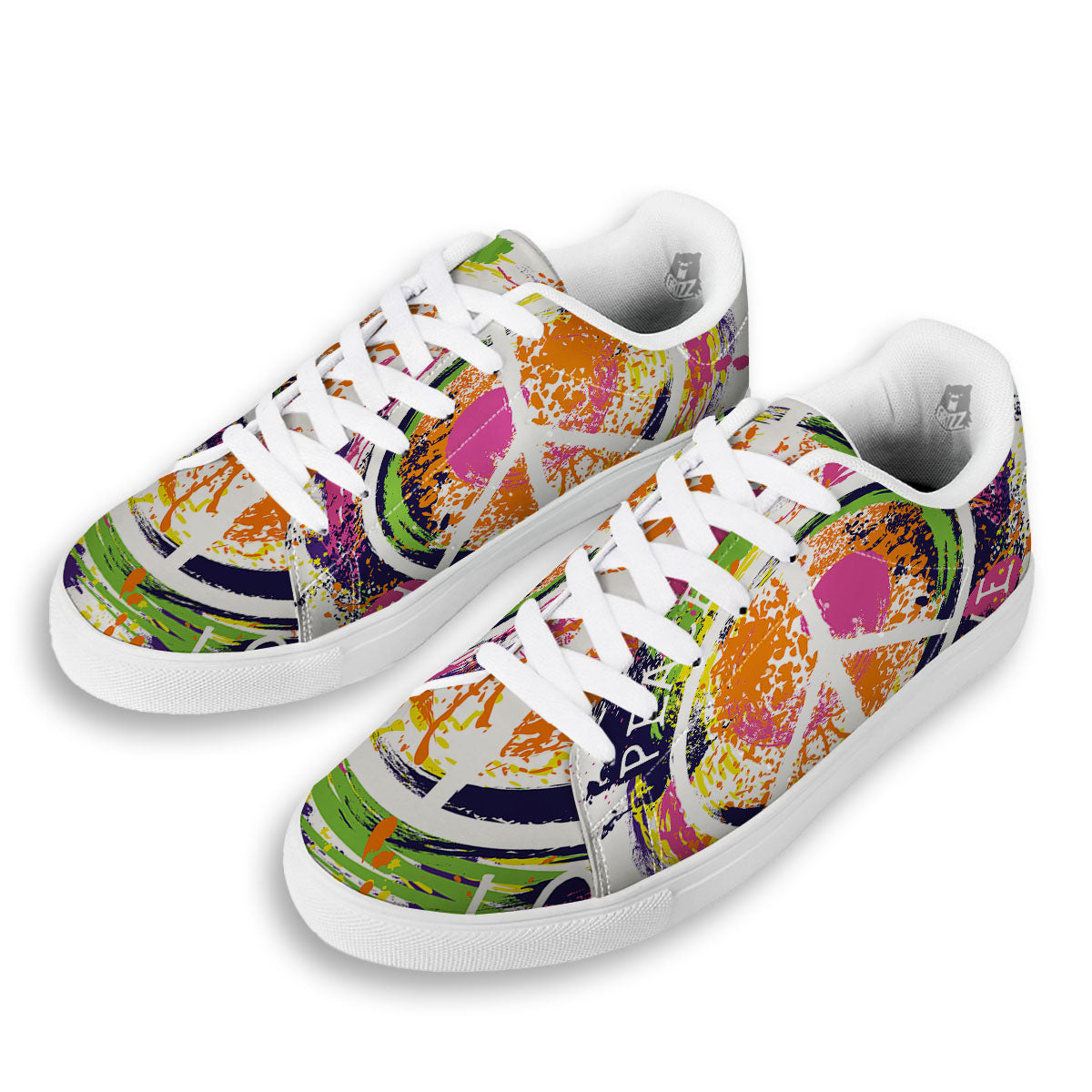 Sign Peace Rasta Print White Low Top Sneakers-grizzshop