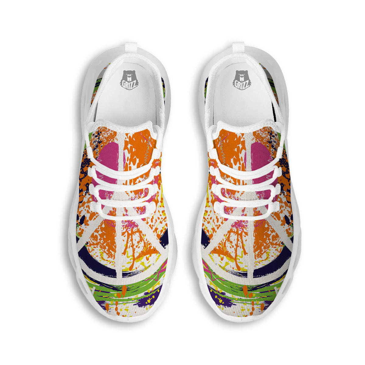 Sign Peace Rasta Print White Running Shoes-grizzshop