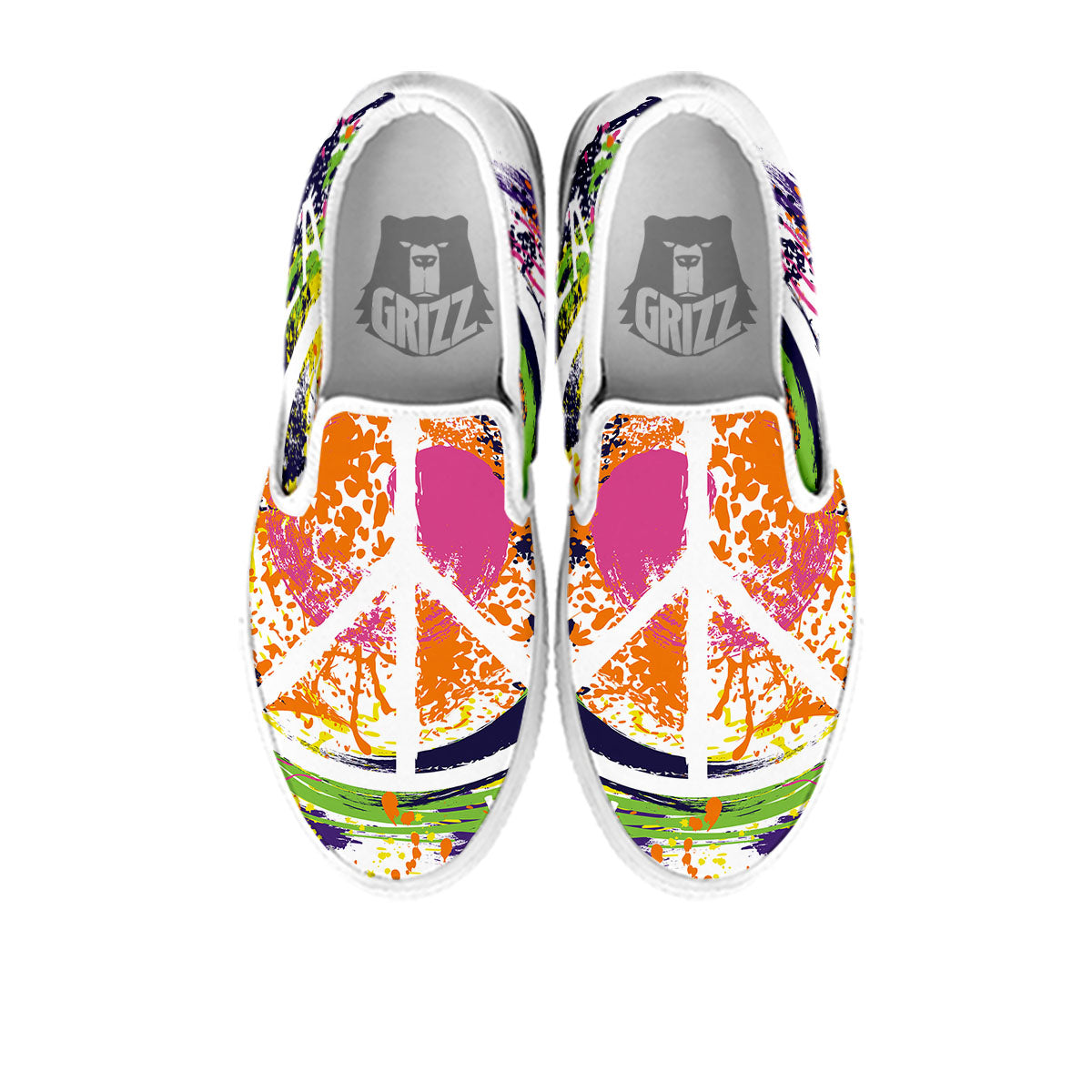 Sign Peace Rasta Print White Slip On Shoes-grizzshop