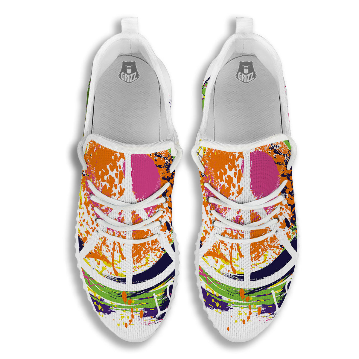 Sign Peace Rasta Print White Walking Shoes-grizzshop