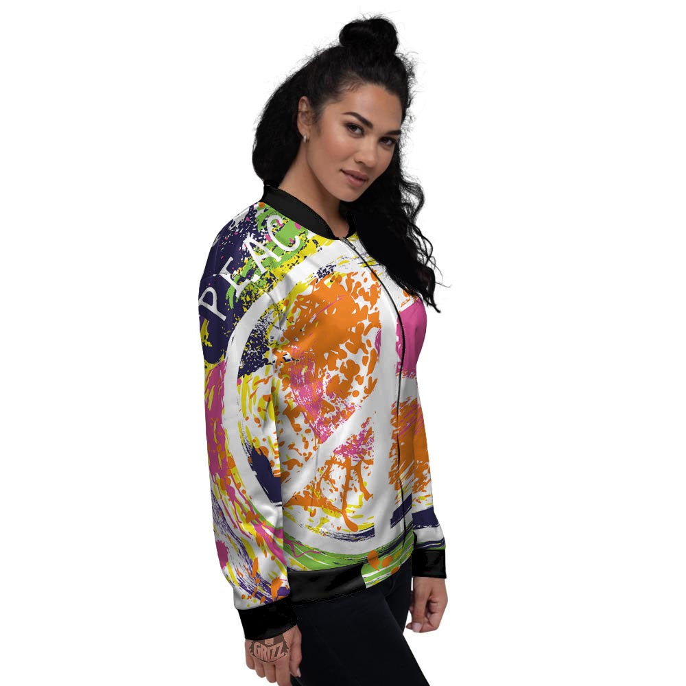 Sign Peace Rasta Print Women's Bomber Jacket-grizzshop