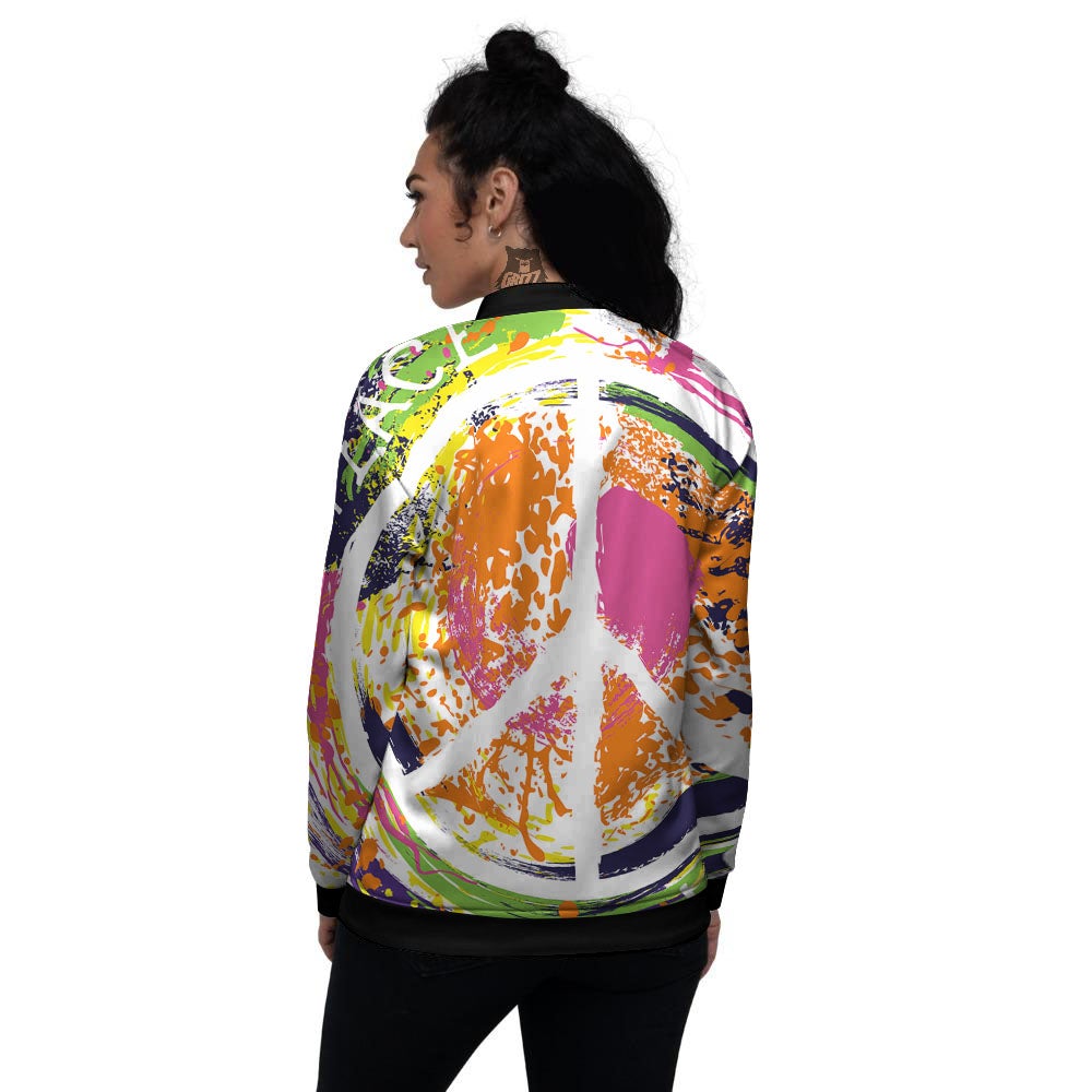 Sign Peace Rasta Print Women's Bomber Jacket-grizzshop