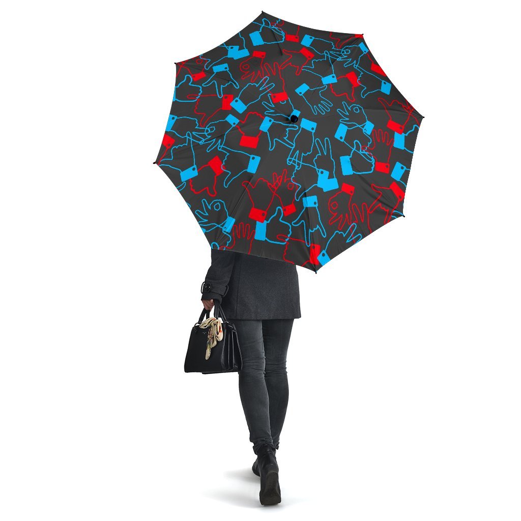 Sign Language Pattern Print Automatic Foldable Umbrella-grizzshop