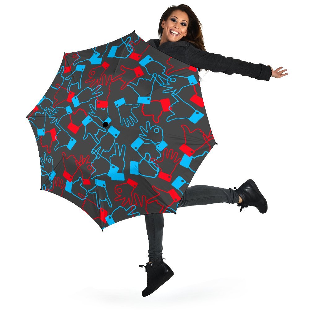 Sign Language Pattern Print Automatic Foldable Umbrella-grizzshop
