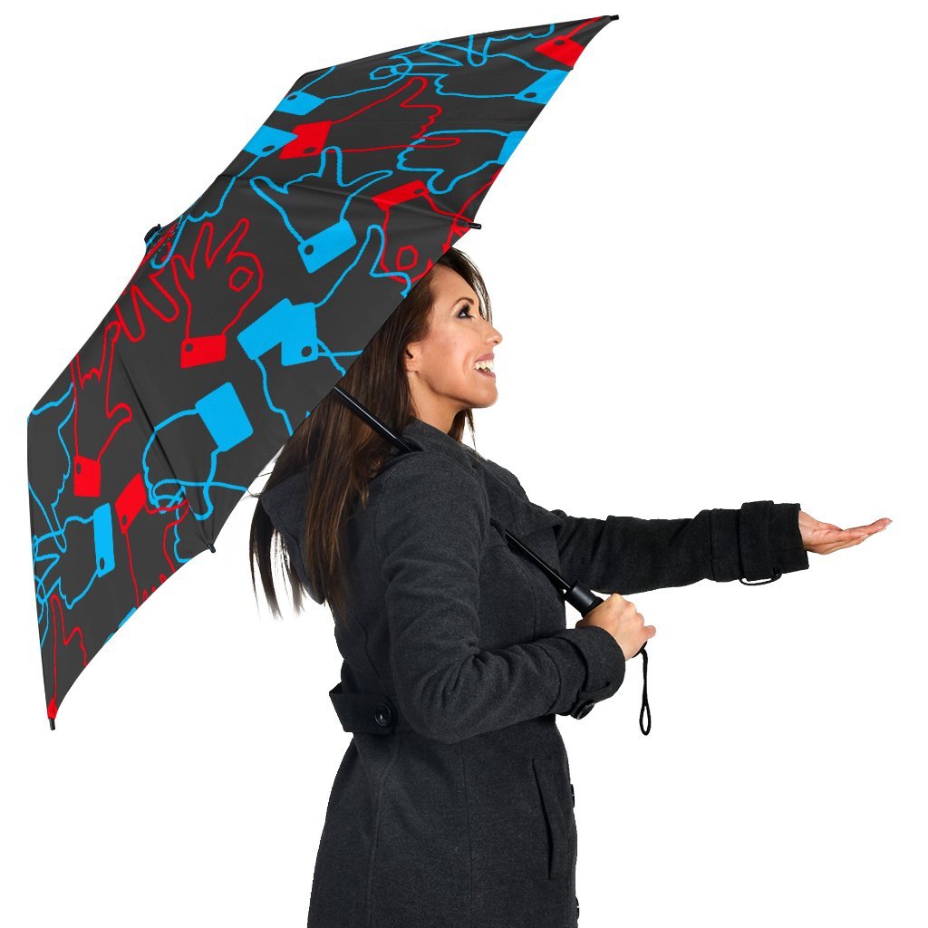 Sign Language Pattern Print Automatic Foldable Umbrella-grizzshop