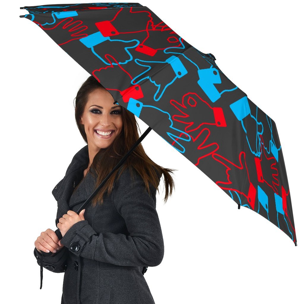 Sign Language Pattern Print Automatic Foldable Umbrella-grizzshop