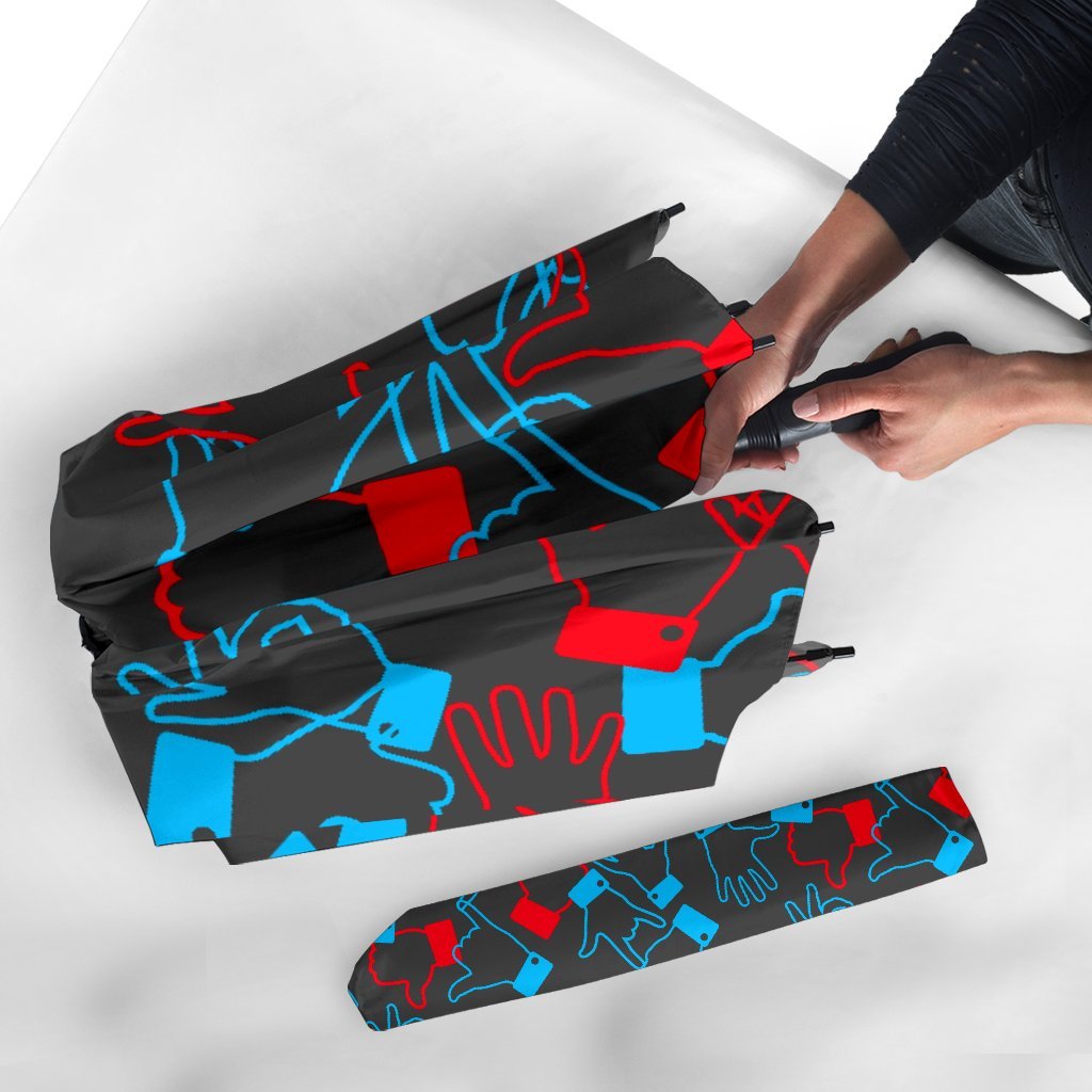 Sign Language Pattern Print Automatic Foldable Umbrella-grizzshop