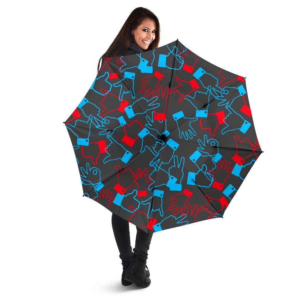 Sign Language Pattern Print Automatic Foldable Umbrella-grizzshop