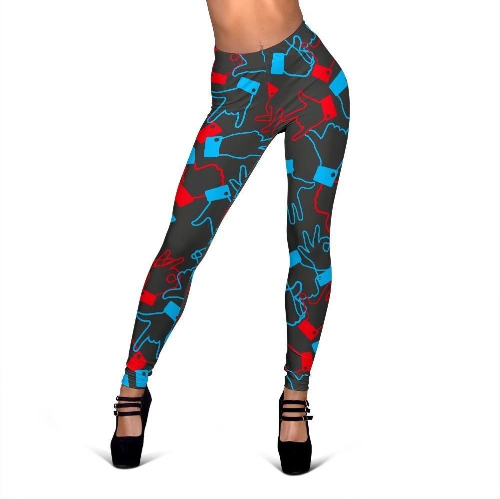 Sign Language Pattern Print Women Leggings-grizzshop