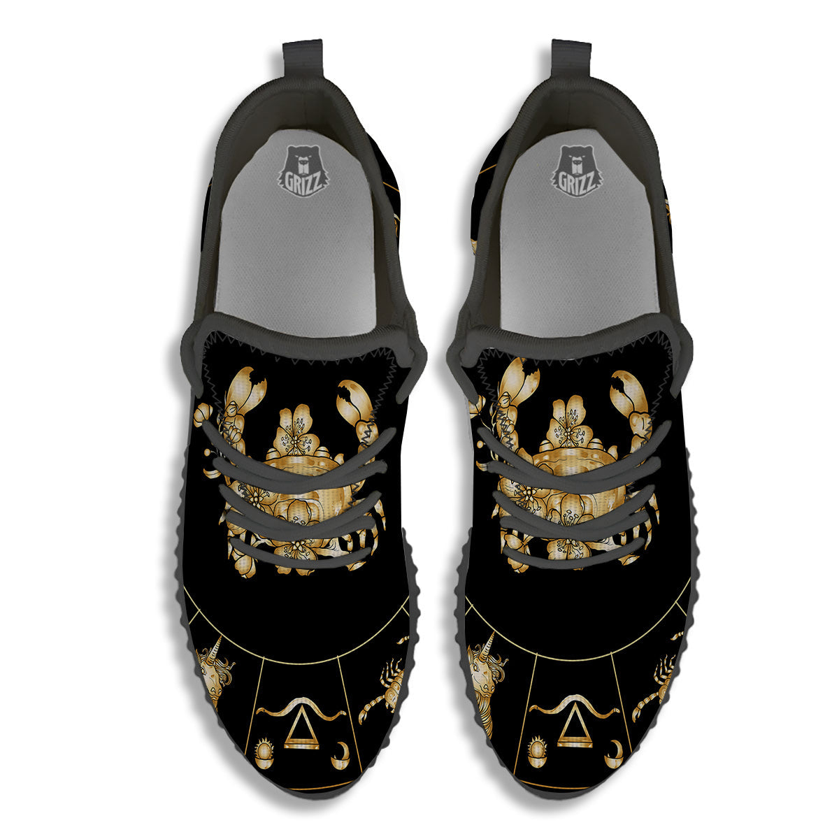 Signs Astrological And Cancer Print Black Walking Shoes-grizzshop