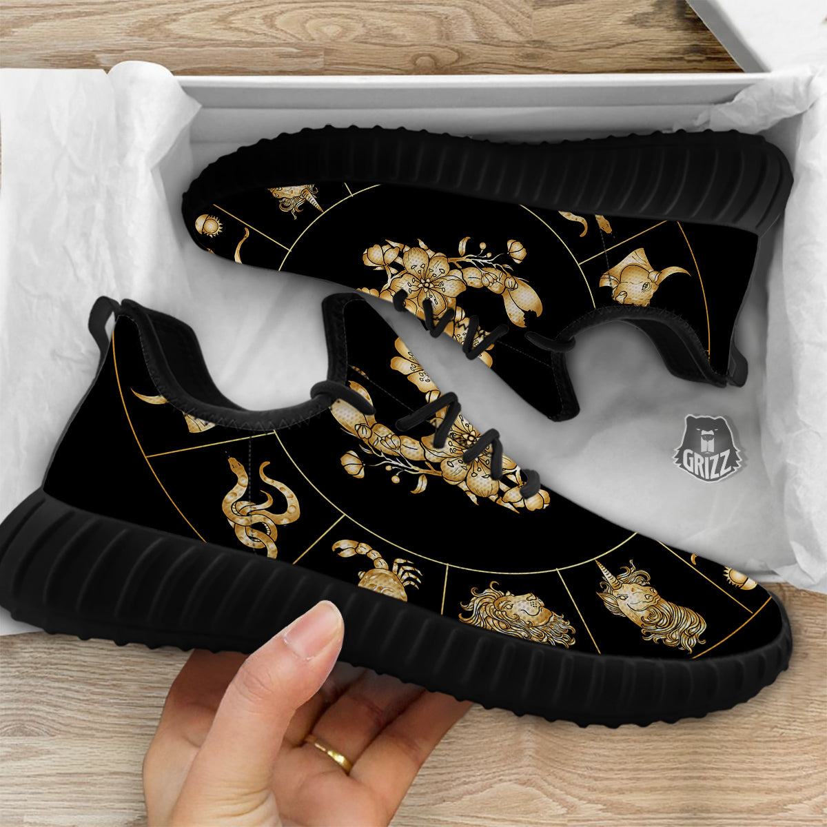 Signs Astrological And Cancer Print Black Walking Shoes-grizzshop