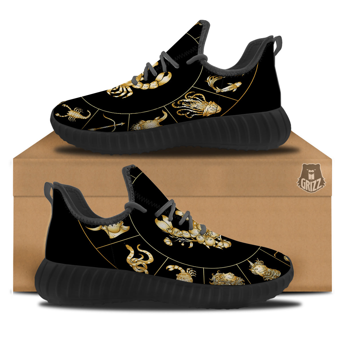 Signs Astrological And Cancer Print Black Walking Shoes-grizzshop
