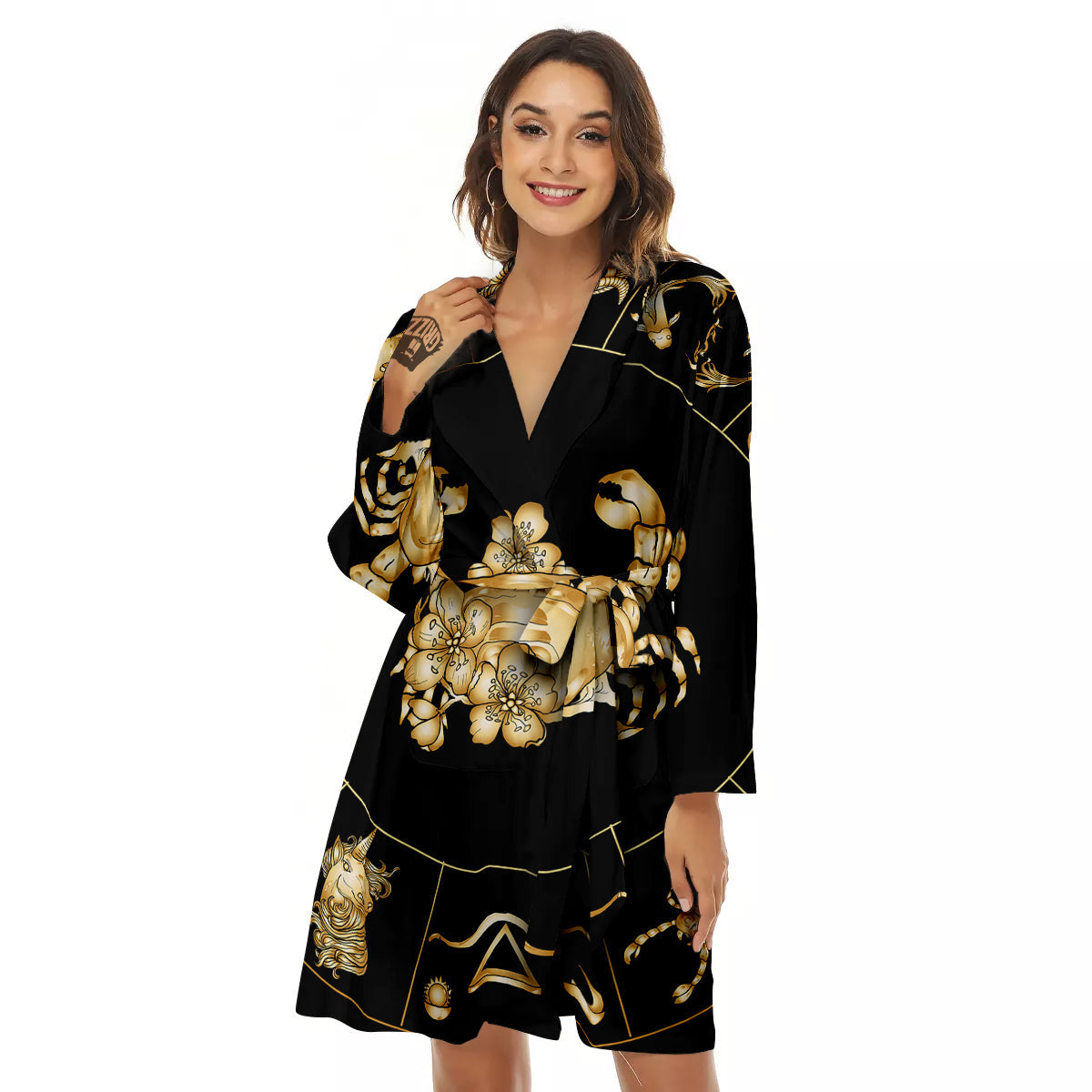 Signs Astrological And Cancer Print Women's Robe-grizzshop