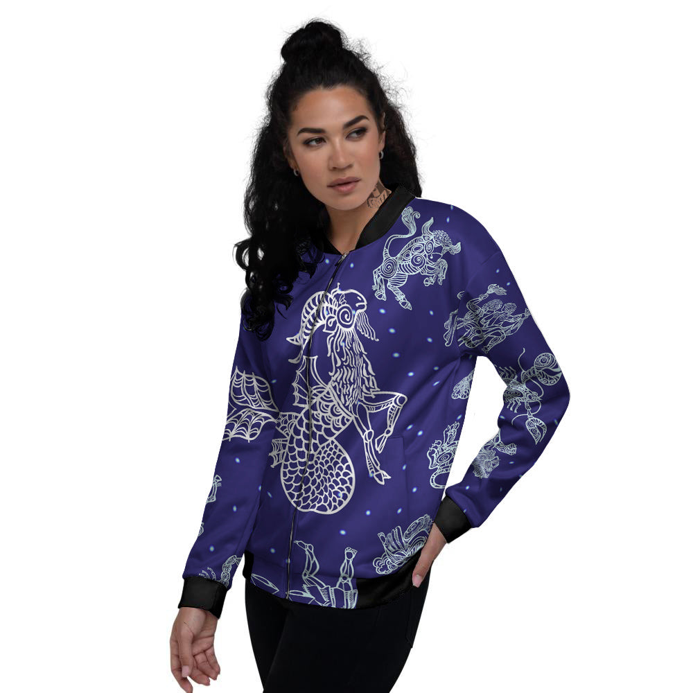 Signs Astrological And Capricorn Print Women's Bomber Jacket-grizzshop