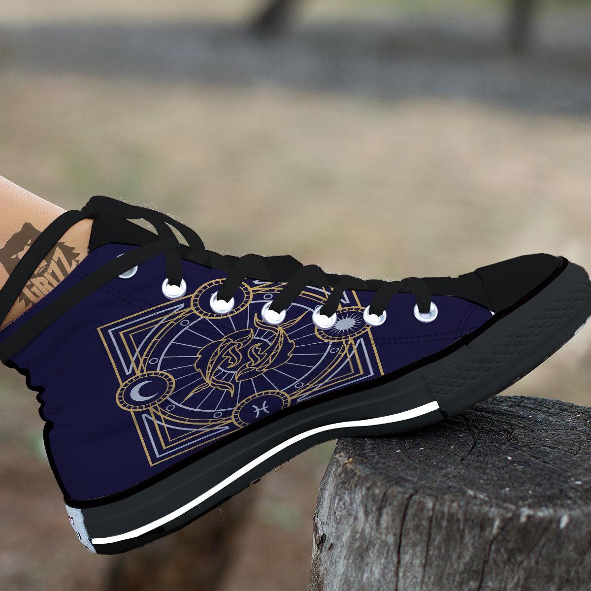 Signs Astrological And Pisces Print Black High Top Shoes-grizzshop