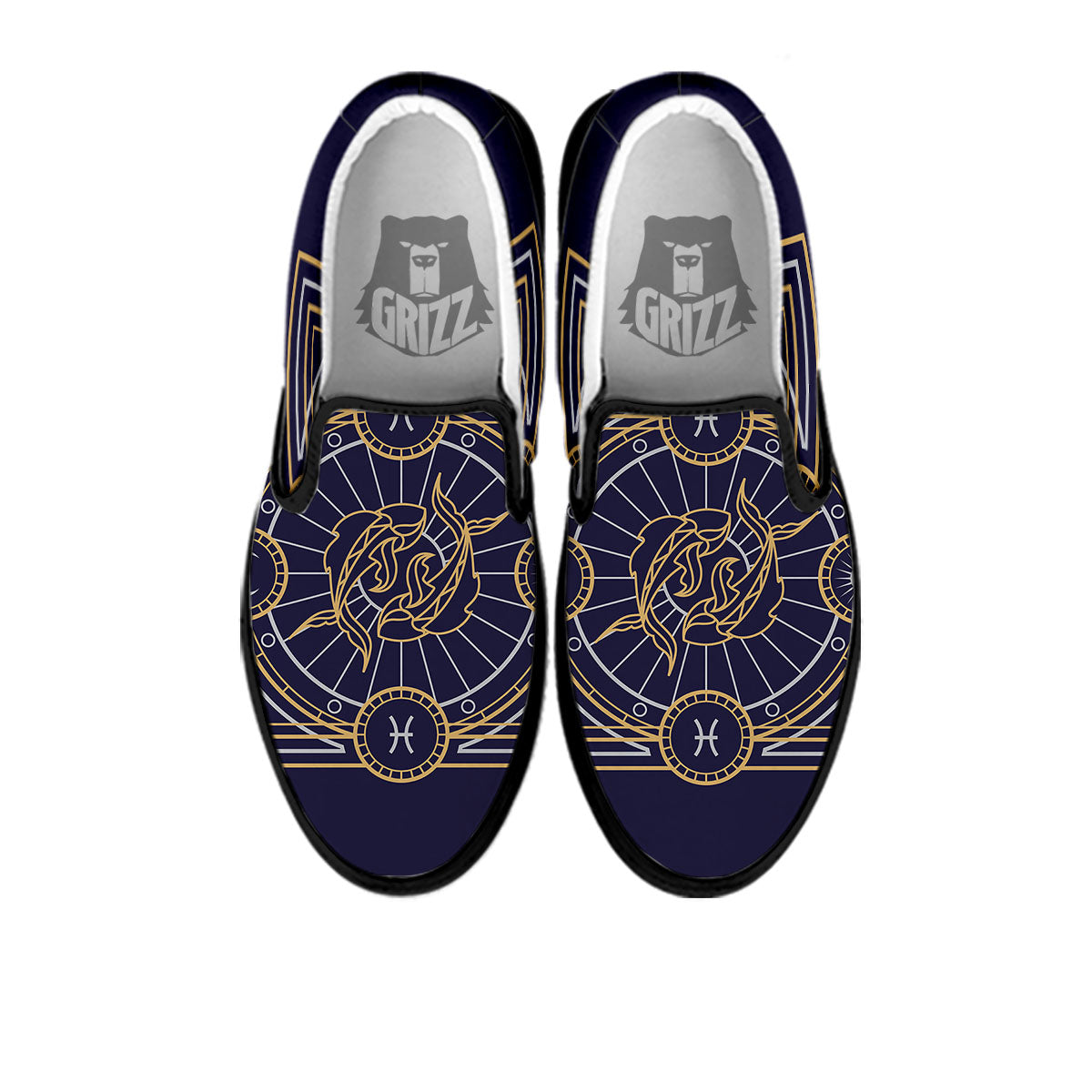 Signs Astrological And Pisces Print Black Slip On Shoes-grizzshop