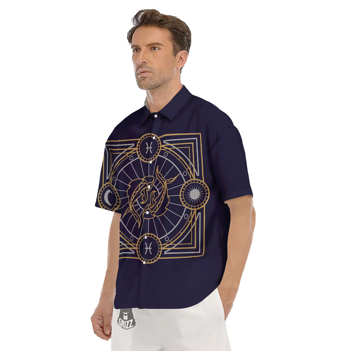 Signs Astrological And Pisces Print Men's Short Sleeve Shirts-grizzshop