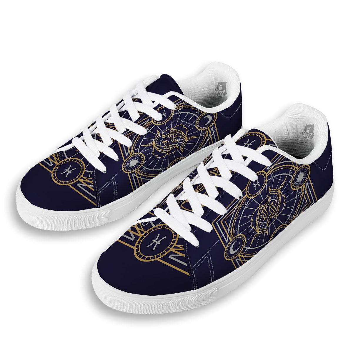Signs Astrological And Pisces Print White Low Top Sneakers-grizzshop