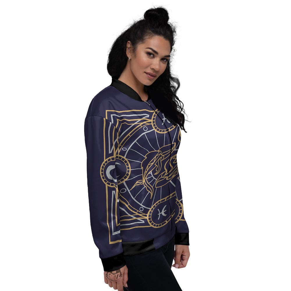 Signs Astrological And Pisces Print Women's Bomber Jacket-grizzshop