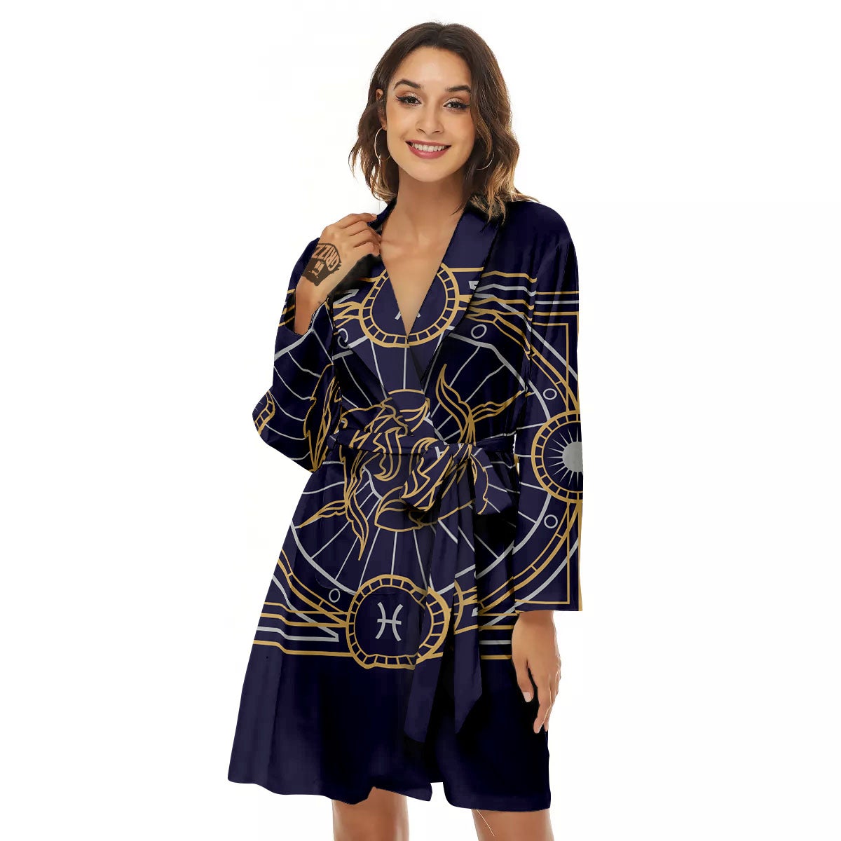 Signs Astrological And Pisces Print Women's Robe-grizzshop