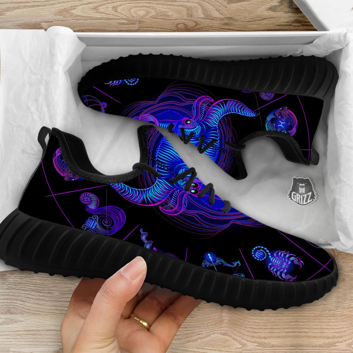 Signs Astrological And Taurus Print Black Walking Shoes-grizzshop