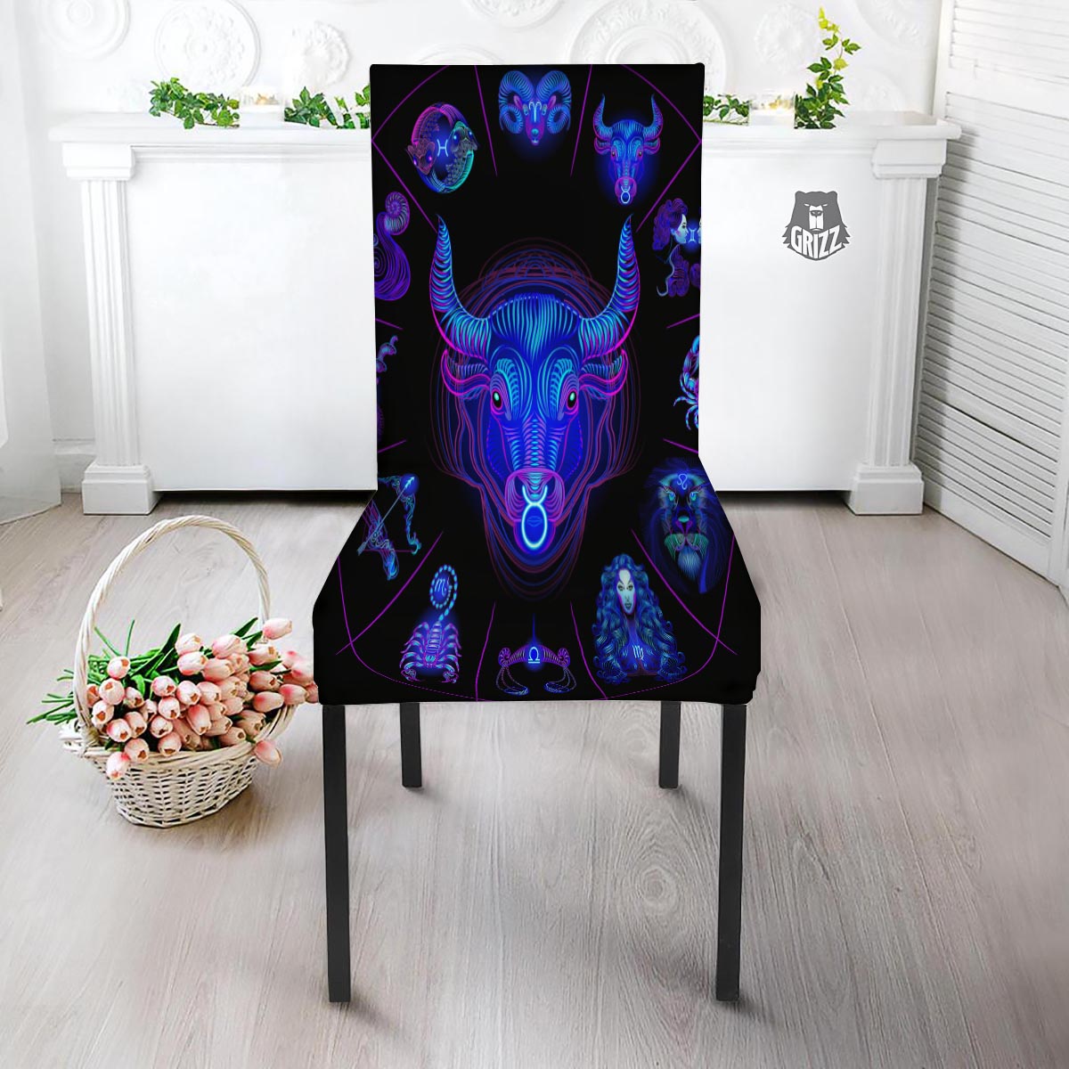 Signs Astrological And Taurus Print Dining Chair Slipcover-grizzshop