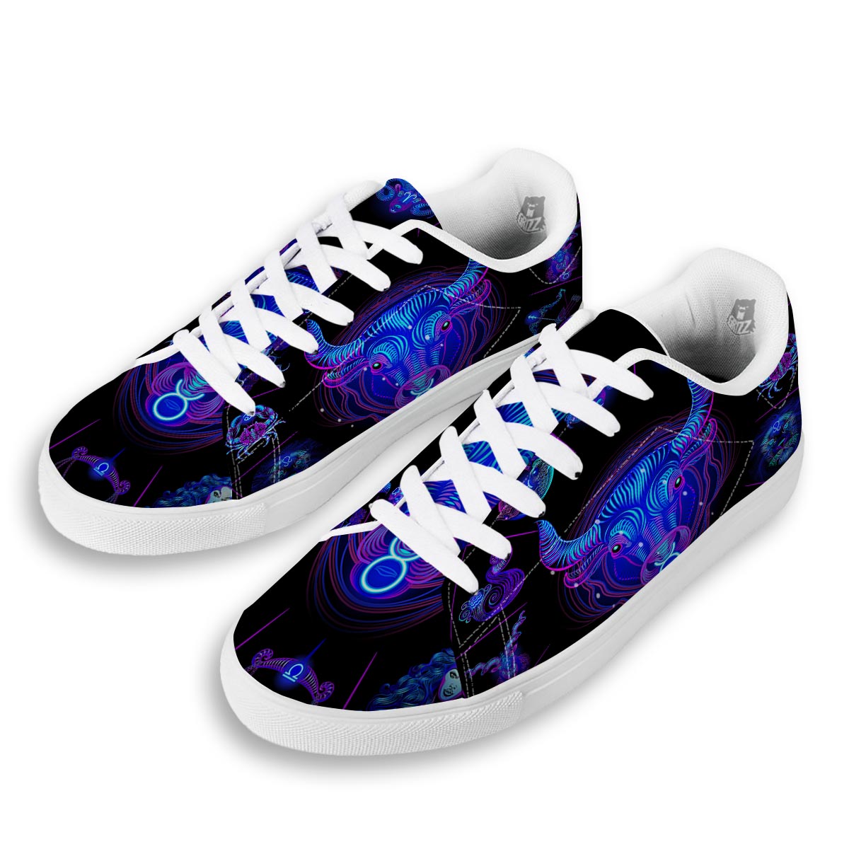 Signs Astrological And Taurus Print White Low Top Sneakers-grizzshop